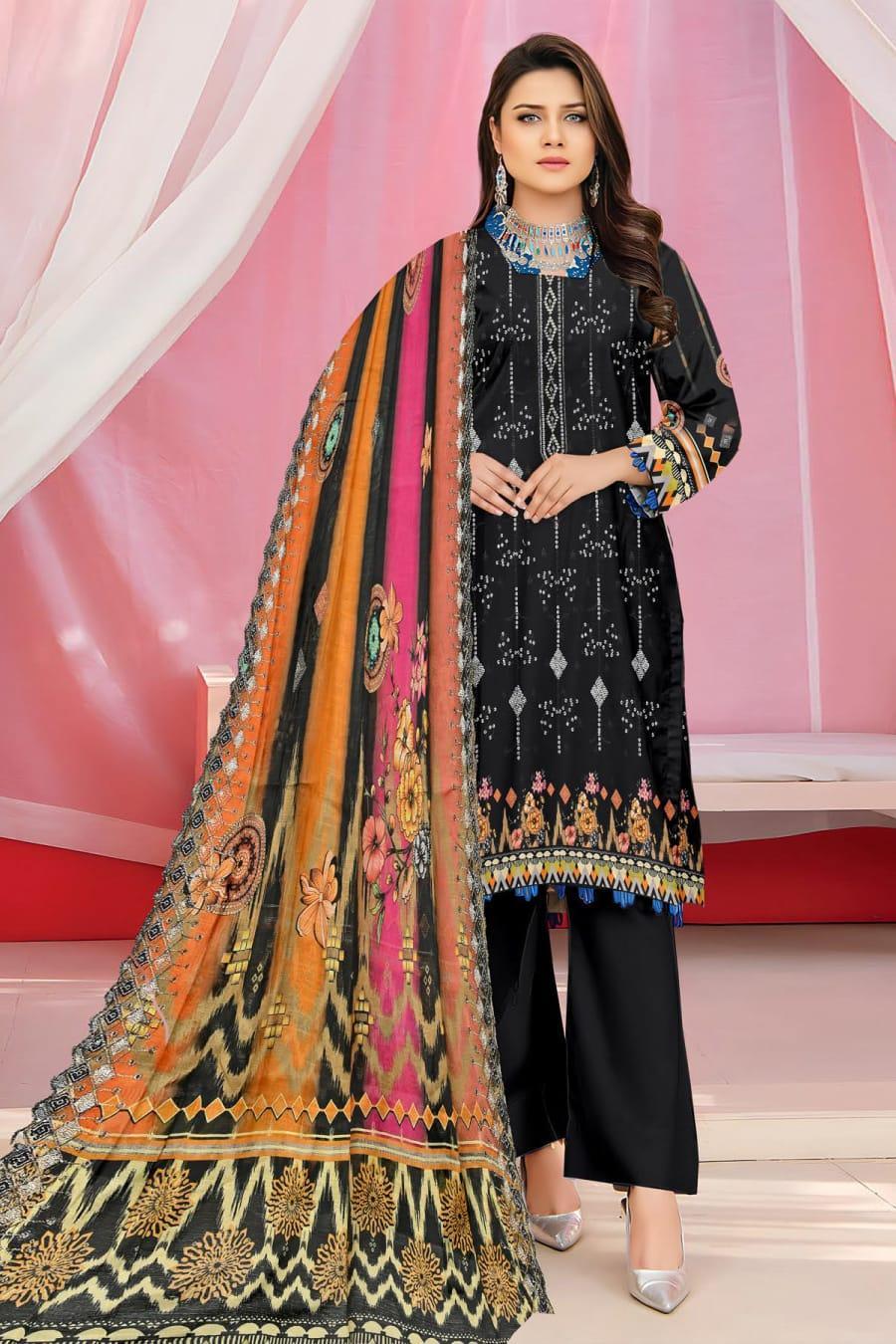 Elegant Lawn Suit with Digital Print & Embroidered - 3 Pcs