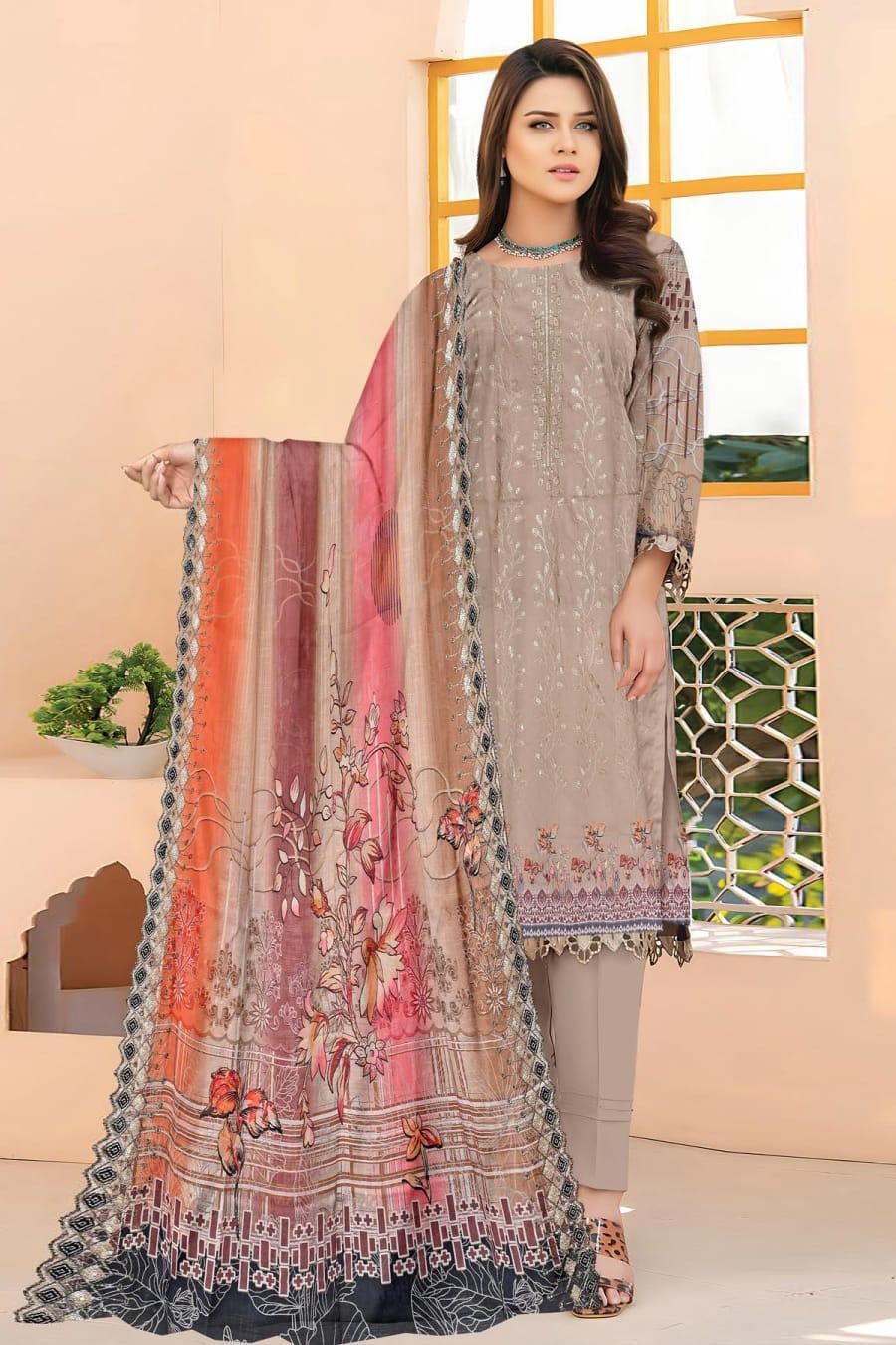 Elegant Lawn Suit with Digital Print & Embroidered - 3 Pcs