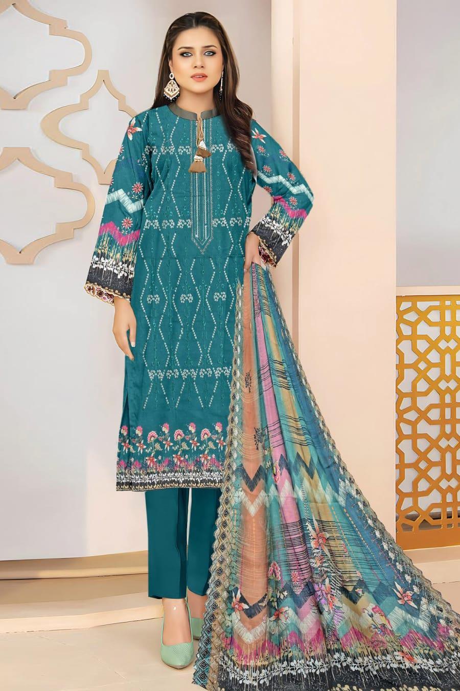 Elegant Lawn Suit with Digital Print & Embroidered - 3 Pcs