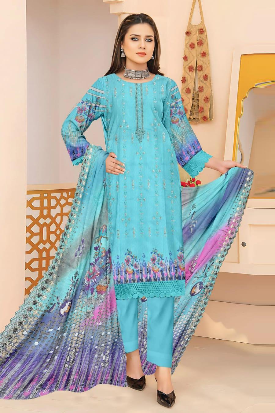 Elegant Lawn Suit with Digital Print & Embroidered - 3 Pcs