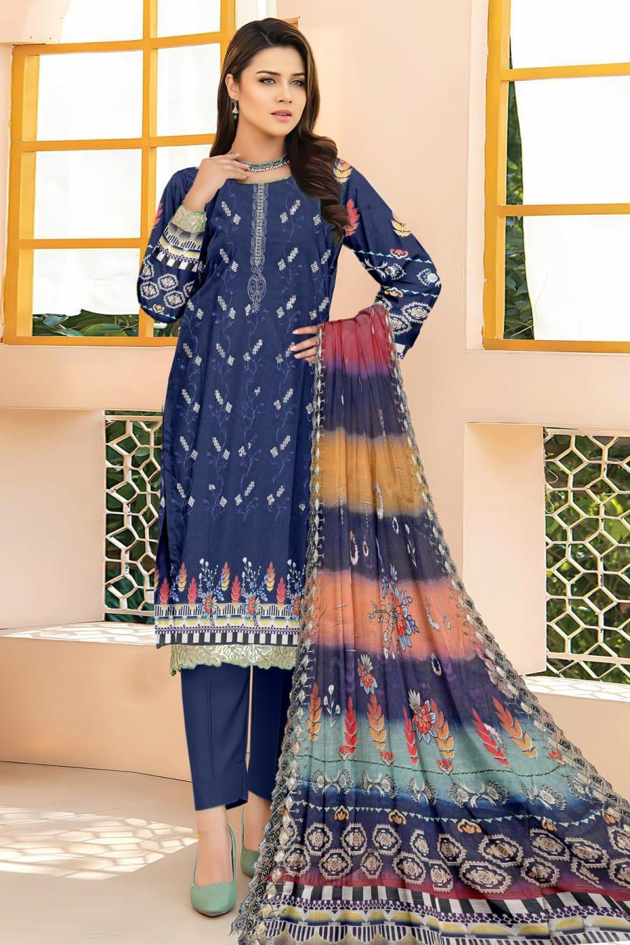 Elegant Lawn Suit with Digital Print & Embroidered - 3 Pcs