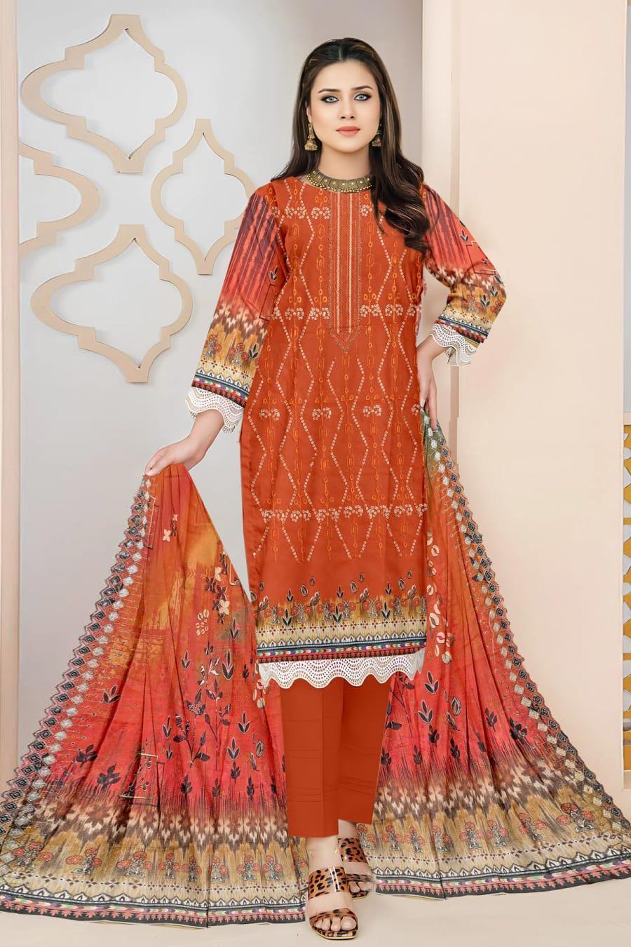 Elegant Lawn Suit with Digital Print & Embroidered - 3 Pcs