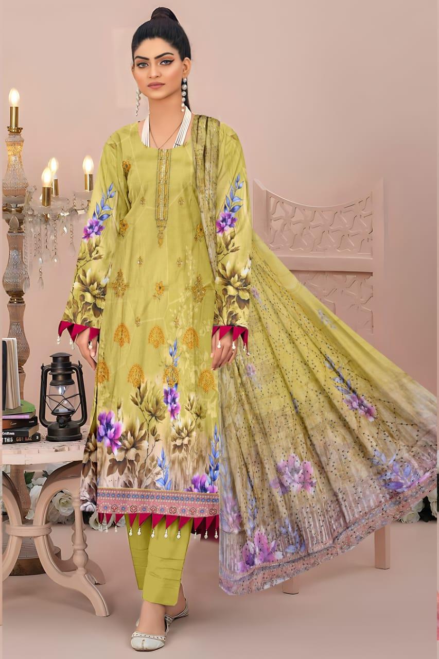 Elegant Yellow Digital Print Suit - 3 Pcs Ensemble