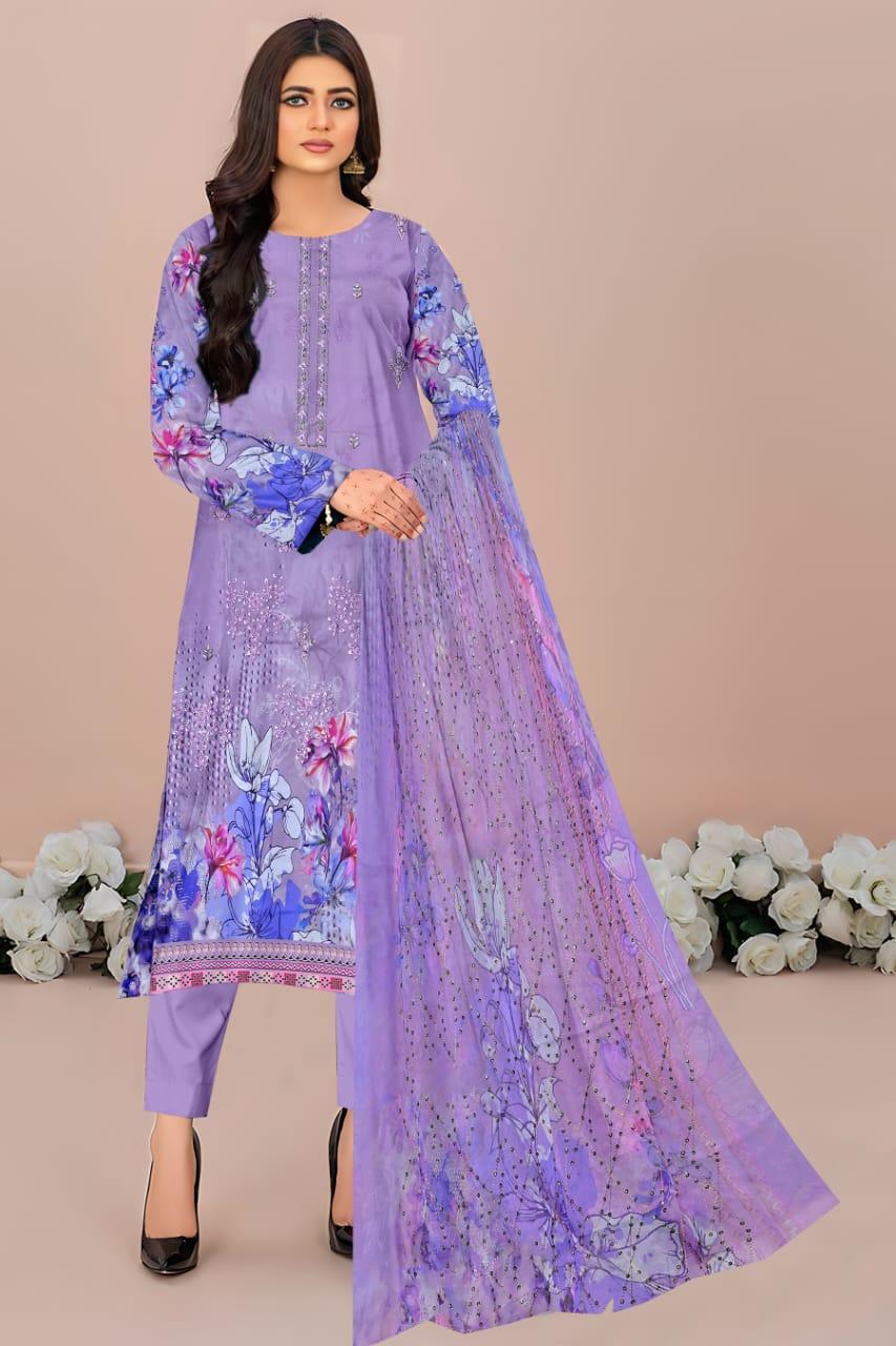 Elegant Purple Suit with Embroidered Front - 3 Pcs Set