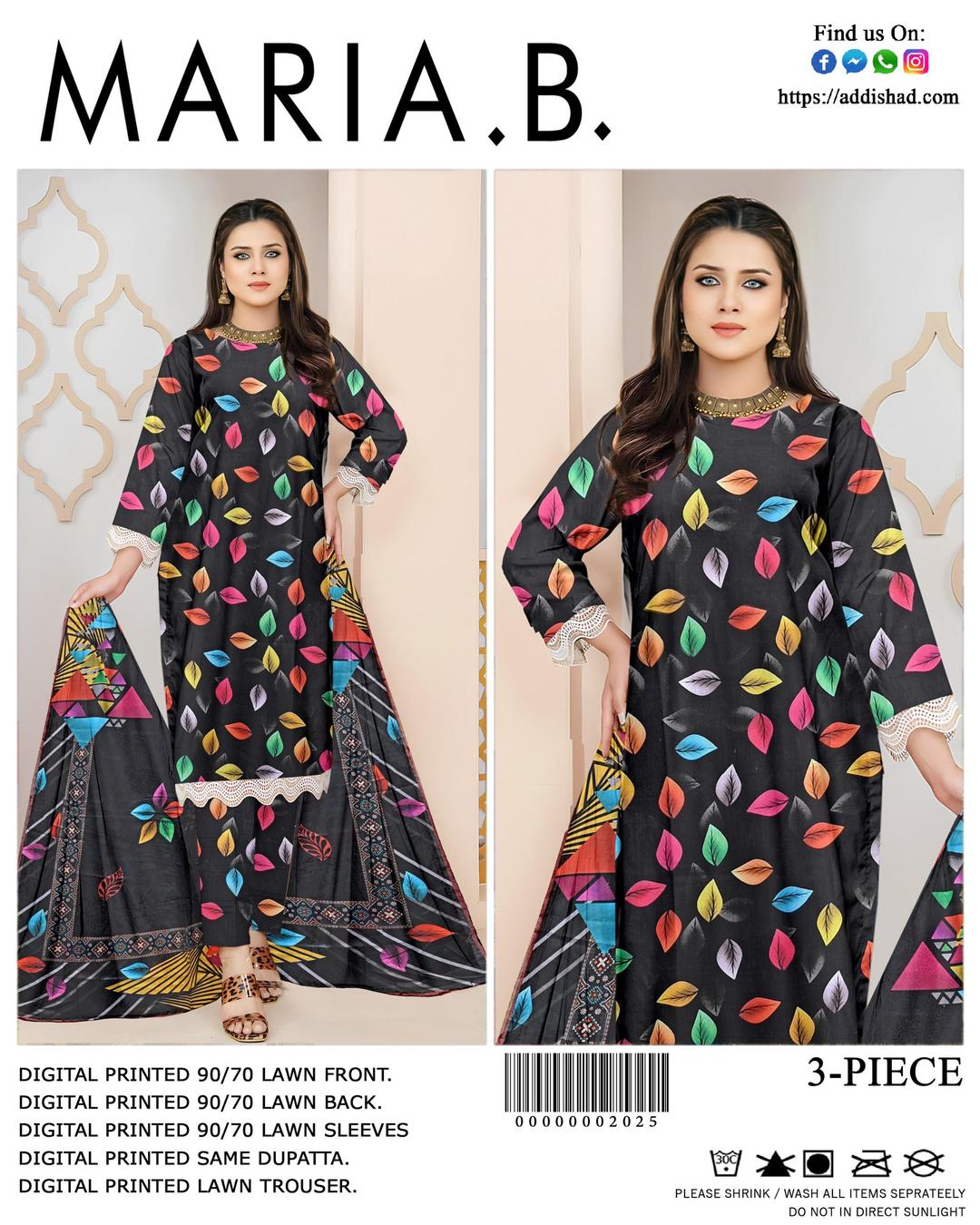 Stylish Black Printed Suit Set - 3 Pcs Lawn Fabric