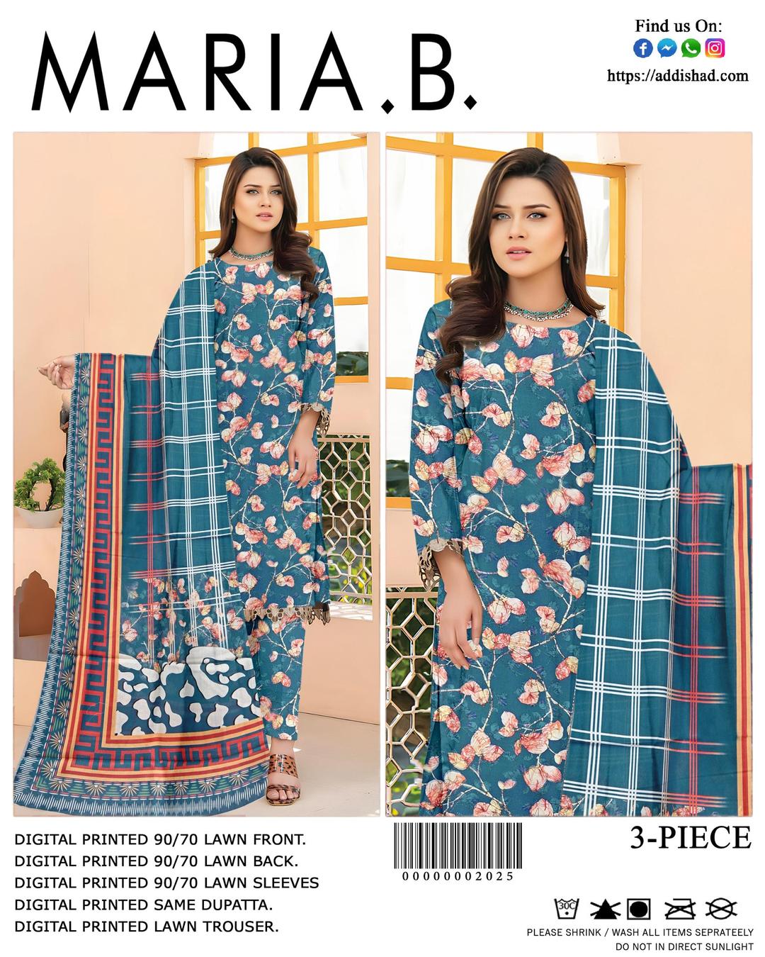 Stunning Blue Printed Lawn Suit - 3 Pcs Ensemble