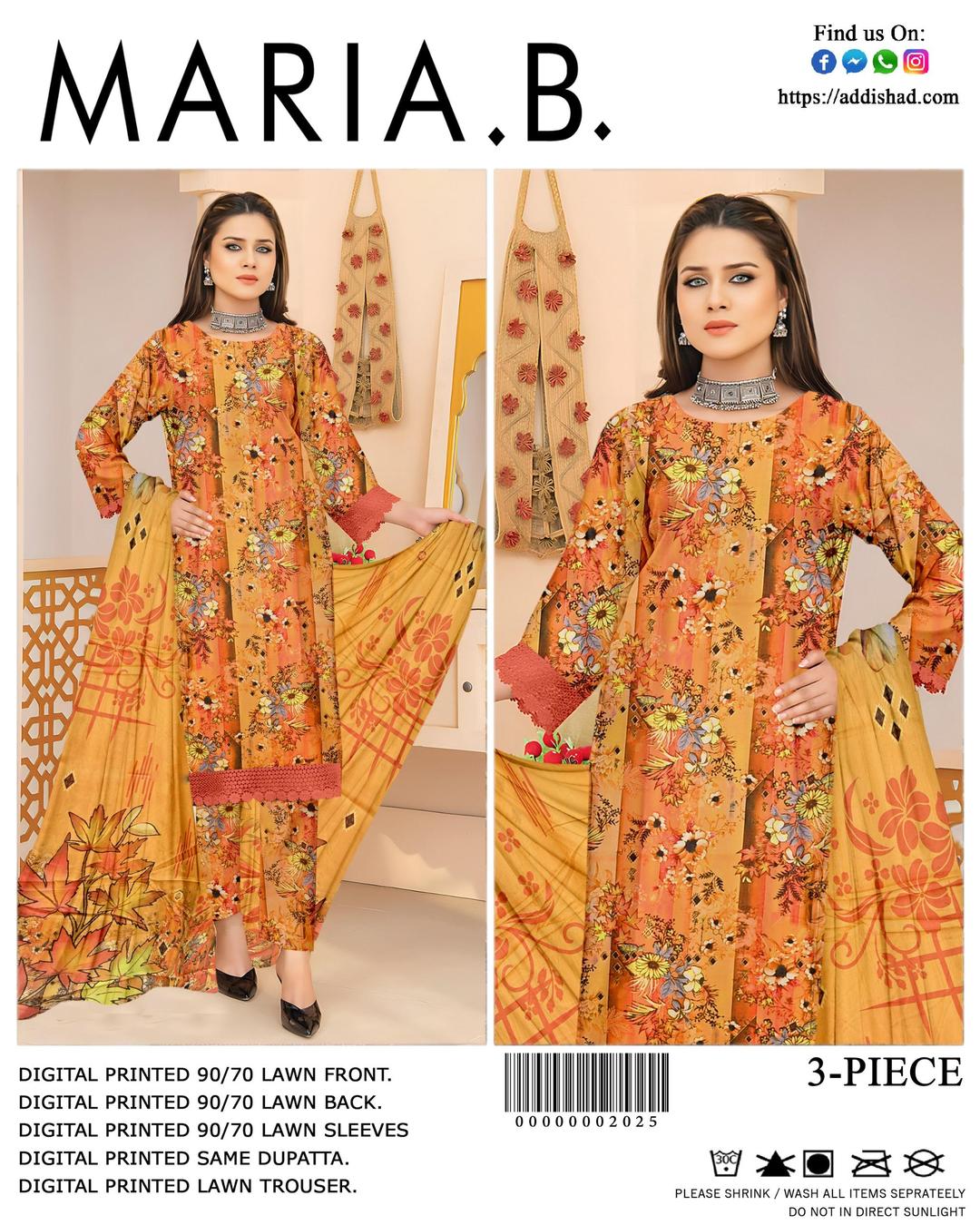 Stylish Printed Lawn Suit - 3 Pcs in Vibrant Orange
