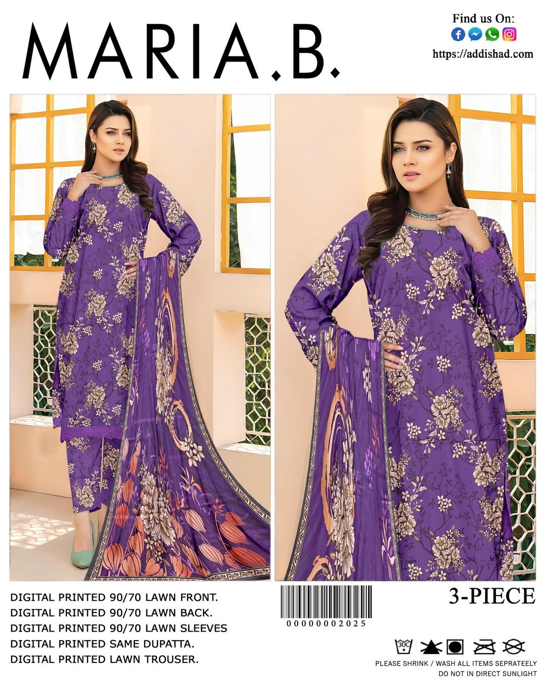 Beautiful Purple Digital Print Suit - 3 Pcs Ensemble