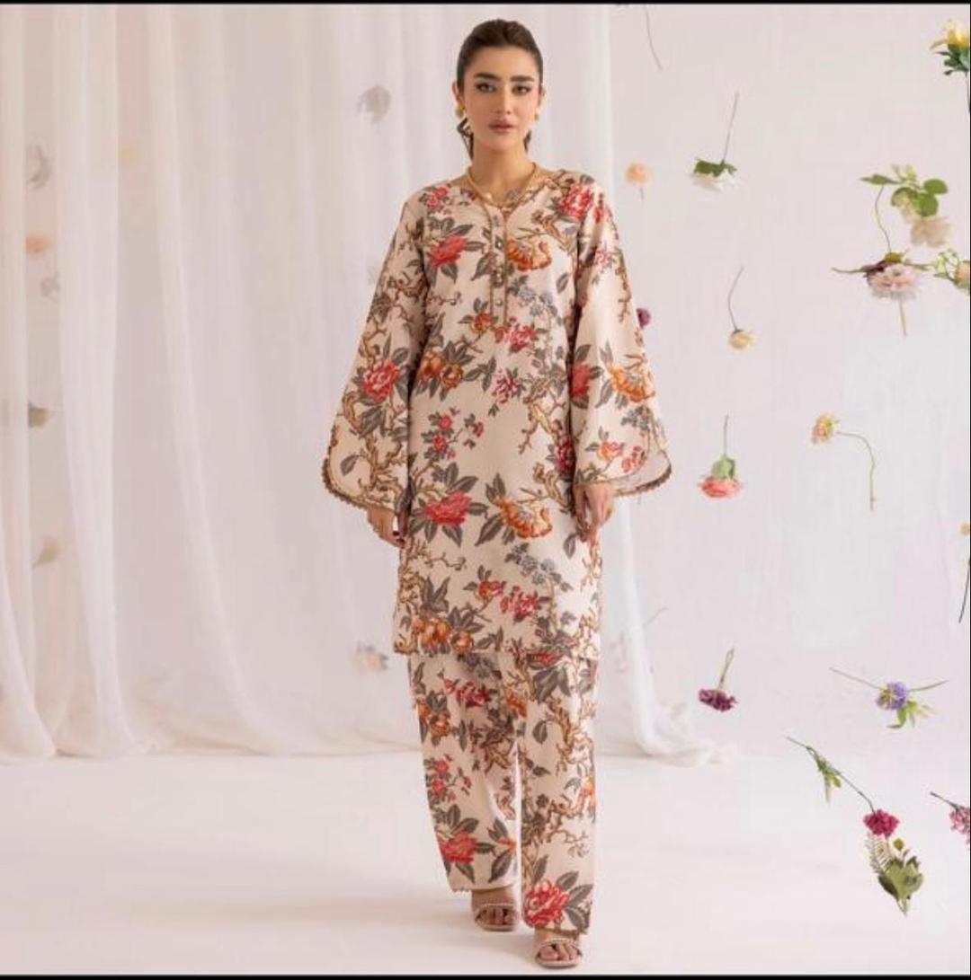 2 Pcs Women's Unstitched Linen Printed Suit