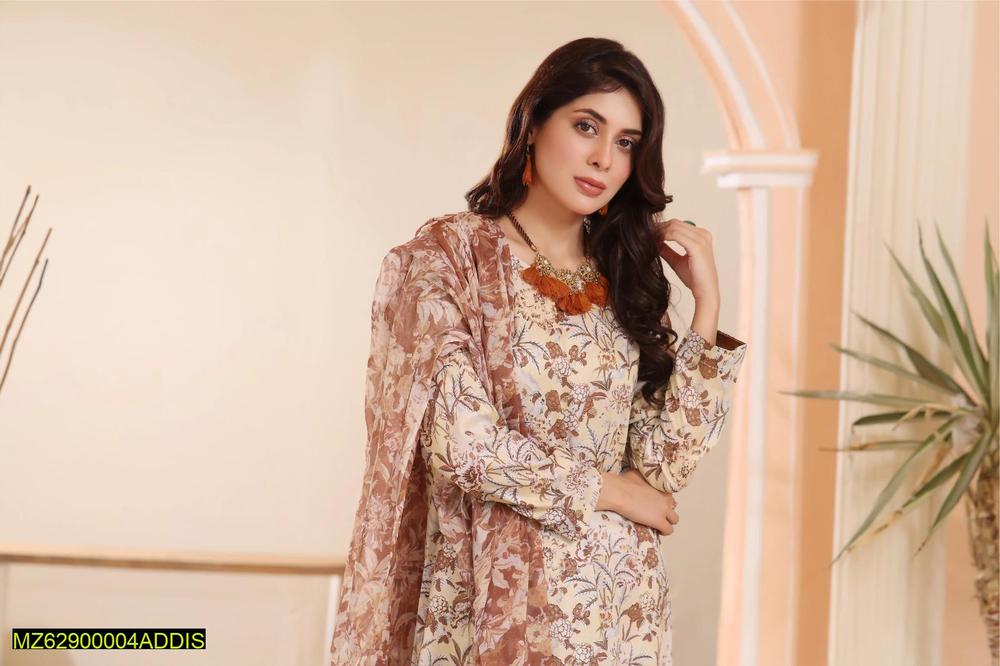 2 Pcs Women's Unstitched Linen Printed Suit