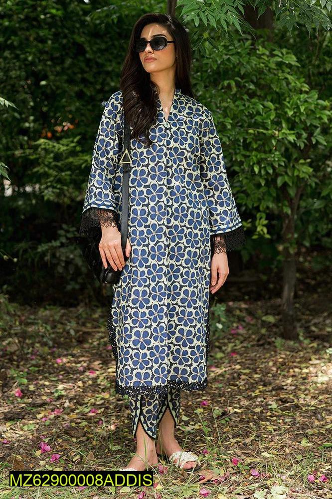 2 Pcs Women's Unstitched Linen Printed Suit