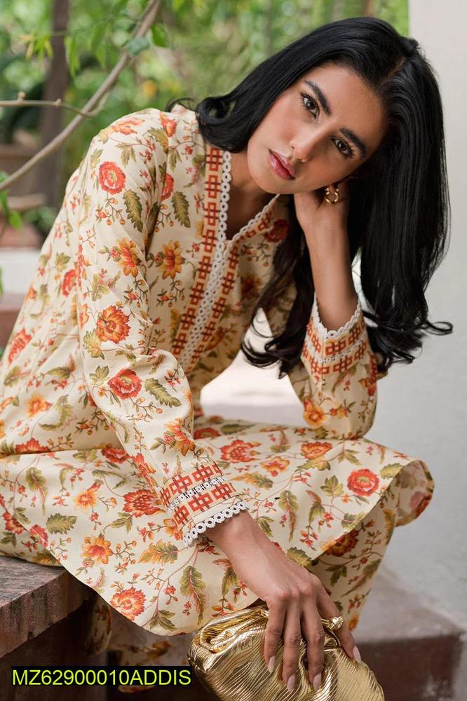 2 Pcs Women's Unstitched Linen Printed Suit