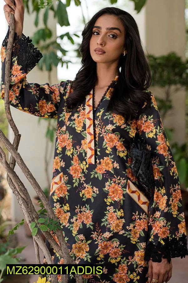 2 Pcs Women's Unstitched Linen Printed Suit