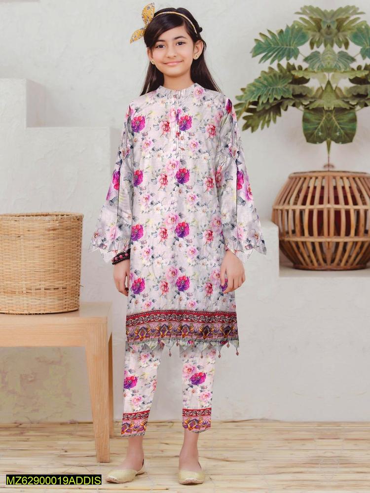 2 Pcs Girl's Stitched Viscose Embroidered Suit