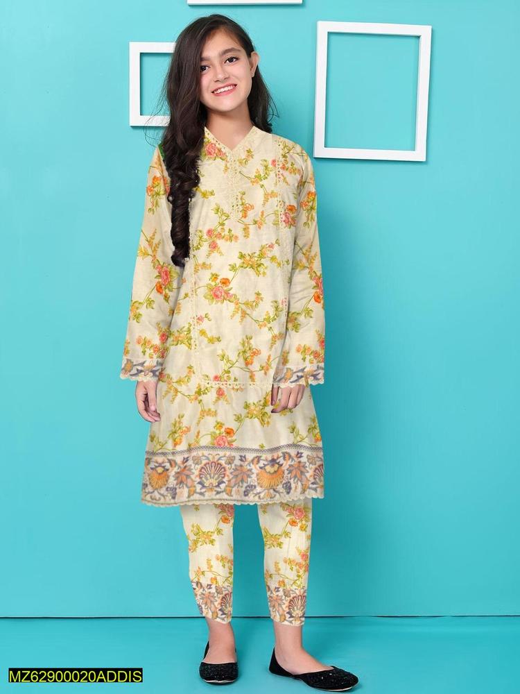 2 Pcs Girl's Stitched Viscose Embroidered Suit
