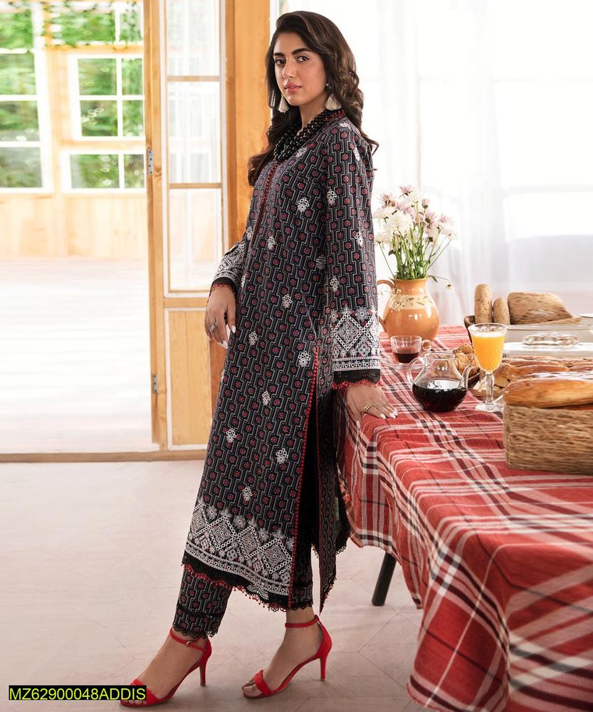 2 Pcs Women's Unstitched Linen Digital Printed Suit