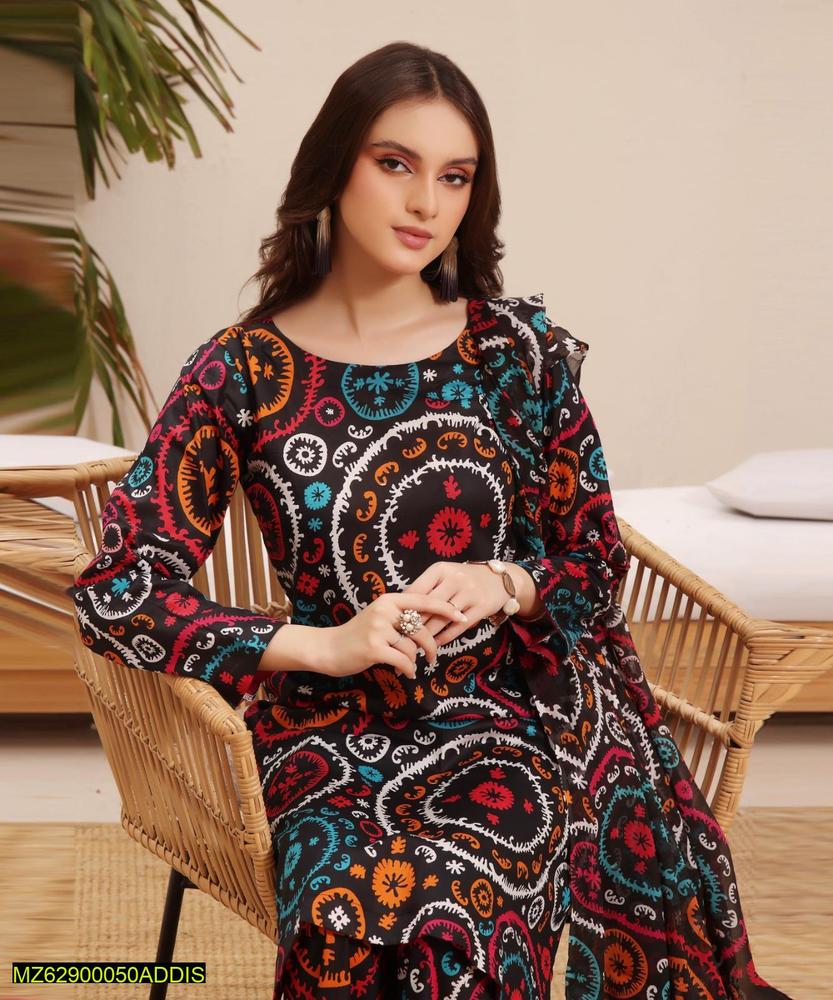 2 Pcs Women's Unstitched Linen Digital Printed Suit