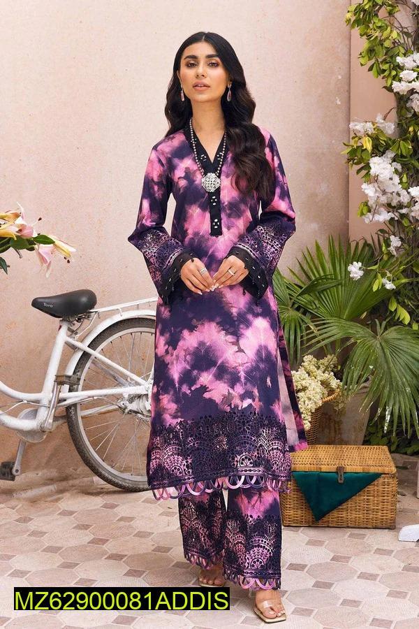 3 Pcs Women's Unstitched Khaddar Printed Suit