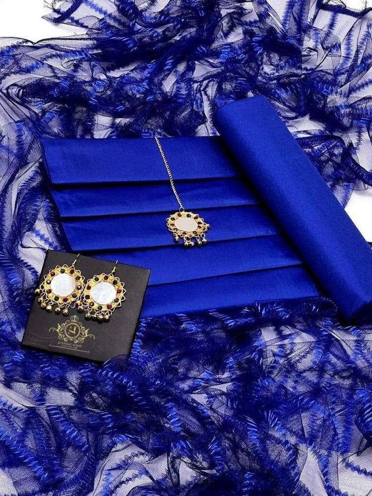 3 Pcs Women's Unstitched Fancy Katan Silk Plain Suit