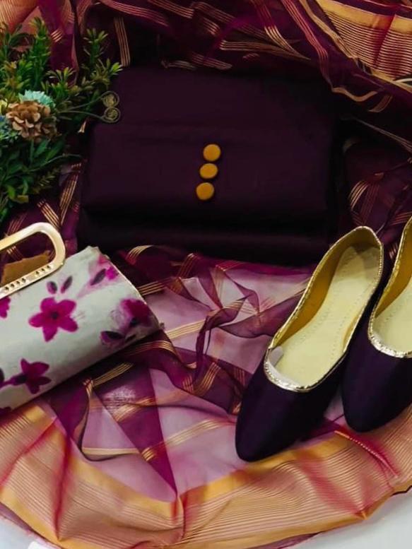 5 Pcs Women's Unstitched Fancy Katan Silk Plain Suit