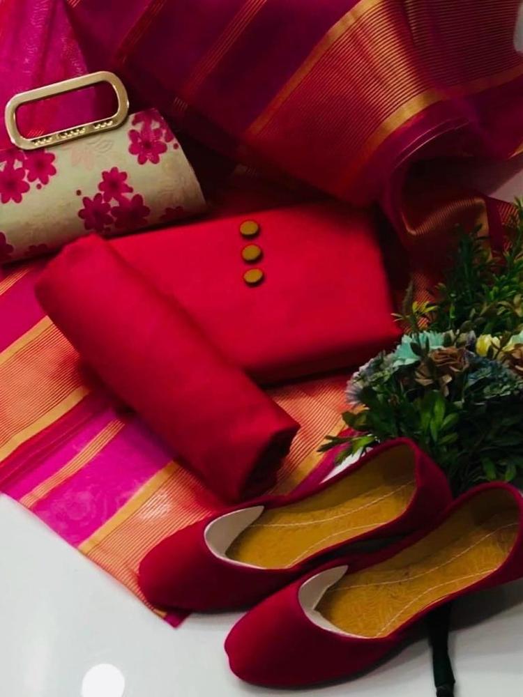 5 Pcs Women's Unstitched Fancy Katan Silk Plain Suit