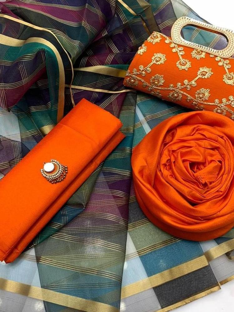 4 Pcs Women's Unstitched Fancy Katan Silk Plain Suit