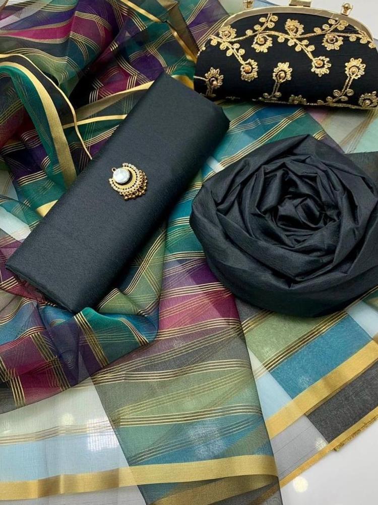 4 Pcs Women's Unstitched Fancy Katan Silk Plain Suit