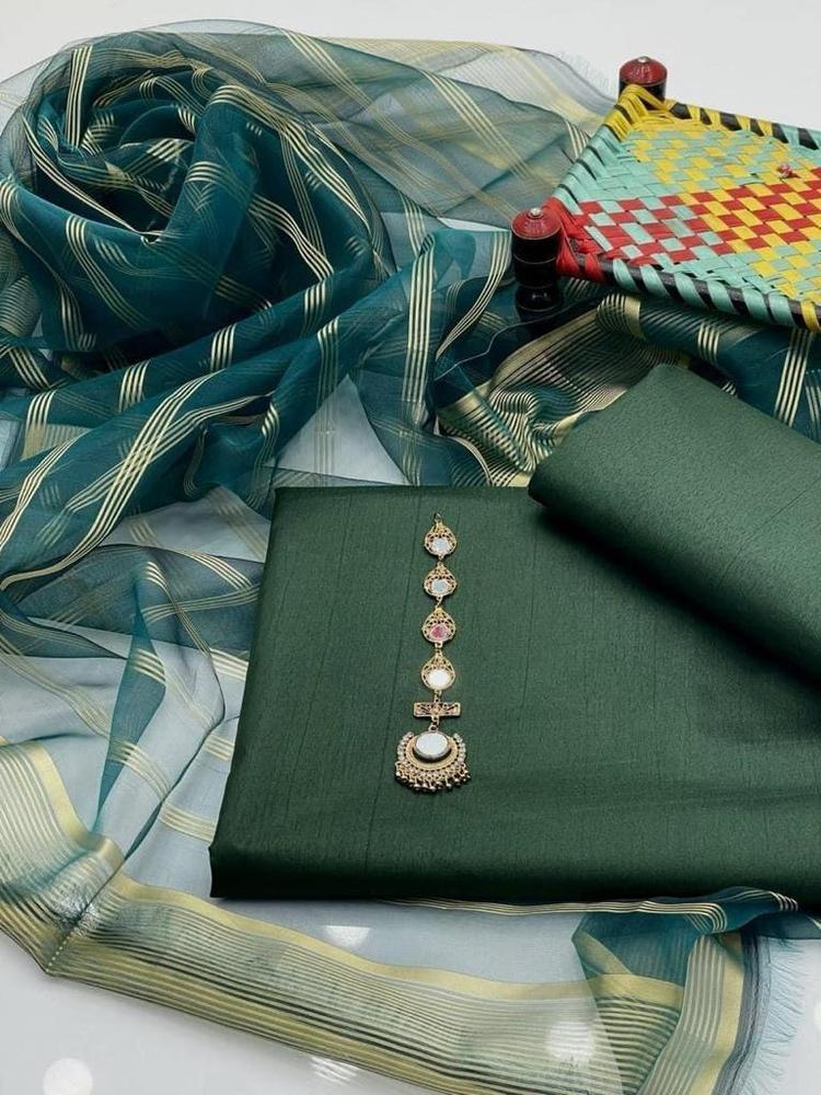 3 Pcs Women's Unstitched Katan Silk Plain Suit