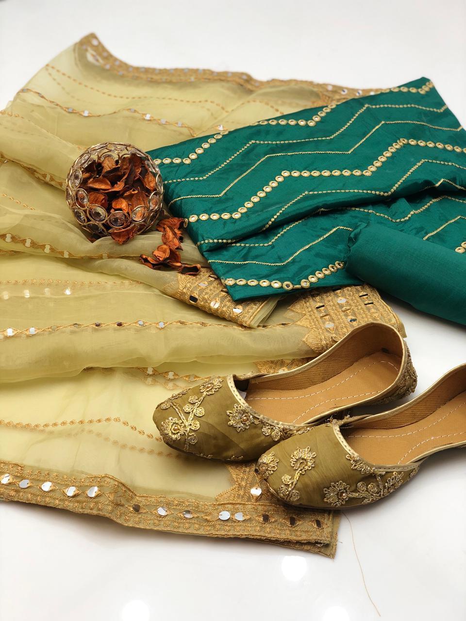 3 Pcs Women's Unstitched Katan Silk Sequins Embroidered Suit