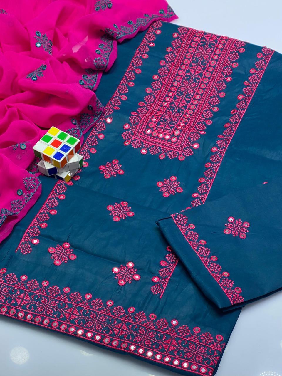 3 Pcs Women's Unstitched Sequins Embroidered Suit