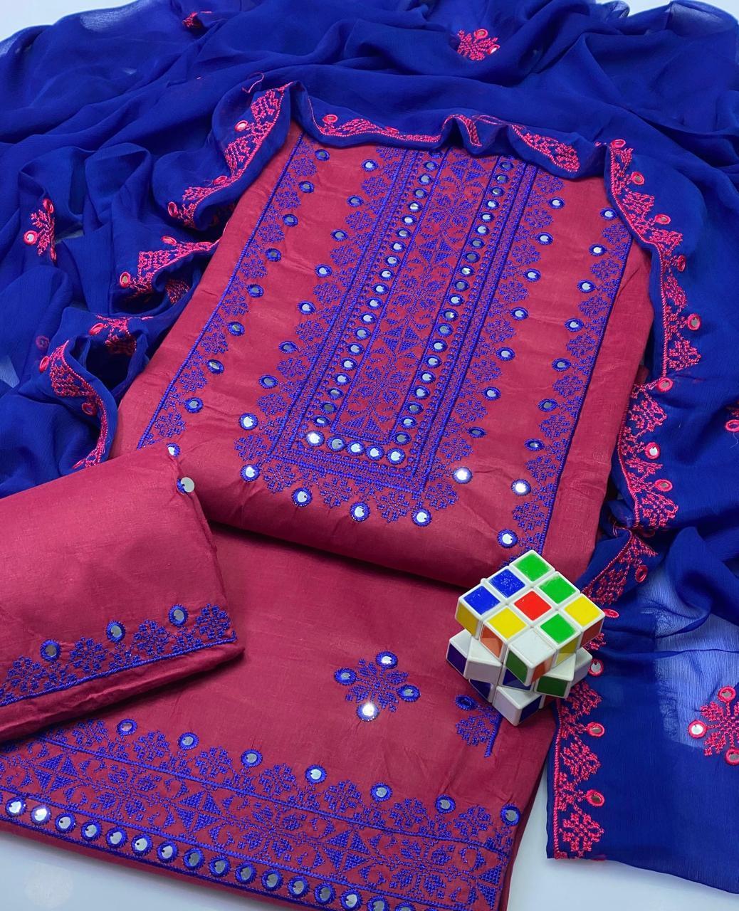 3 Pcs Women's Unstitched Sequins Embroidered Suit