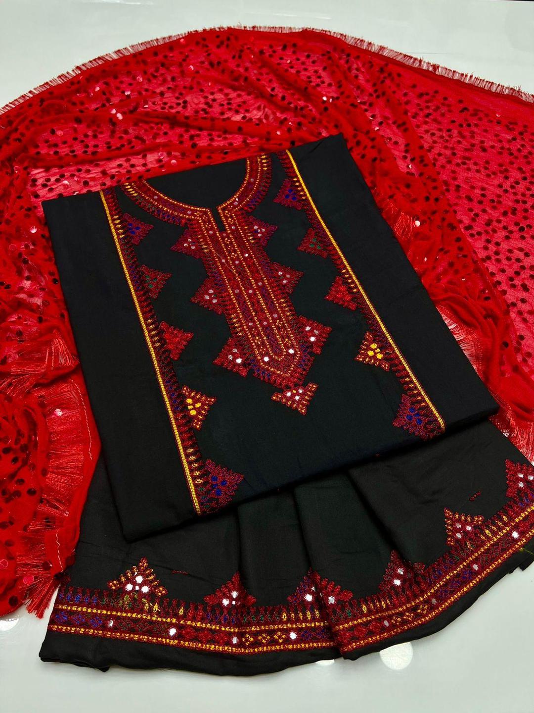 3 Pcs Women's Unstitched Sequins Embroidered Suit