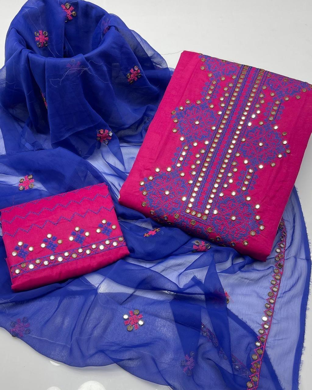 3 Pcs Women's Unstitched Sequins Embroidered Suit