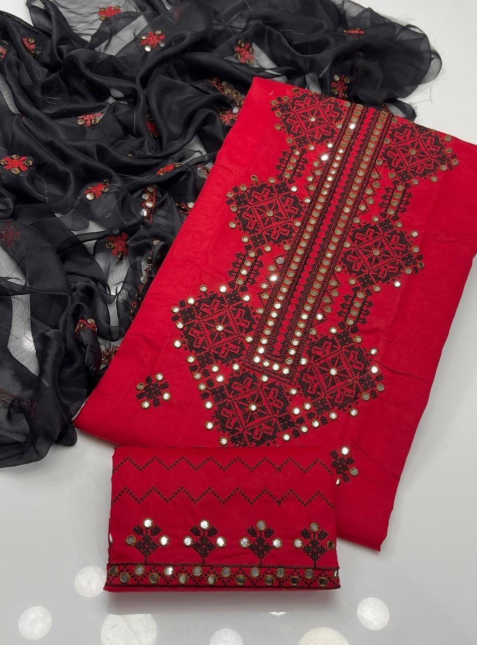 3 Pcs Women's Unstitched Sequins Embroidered Suit