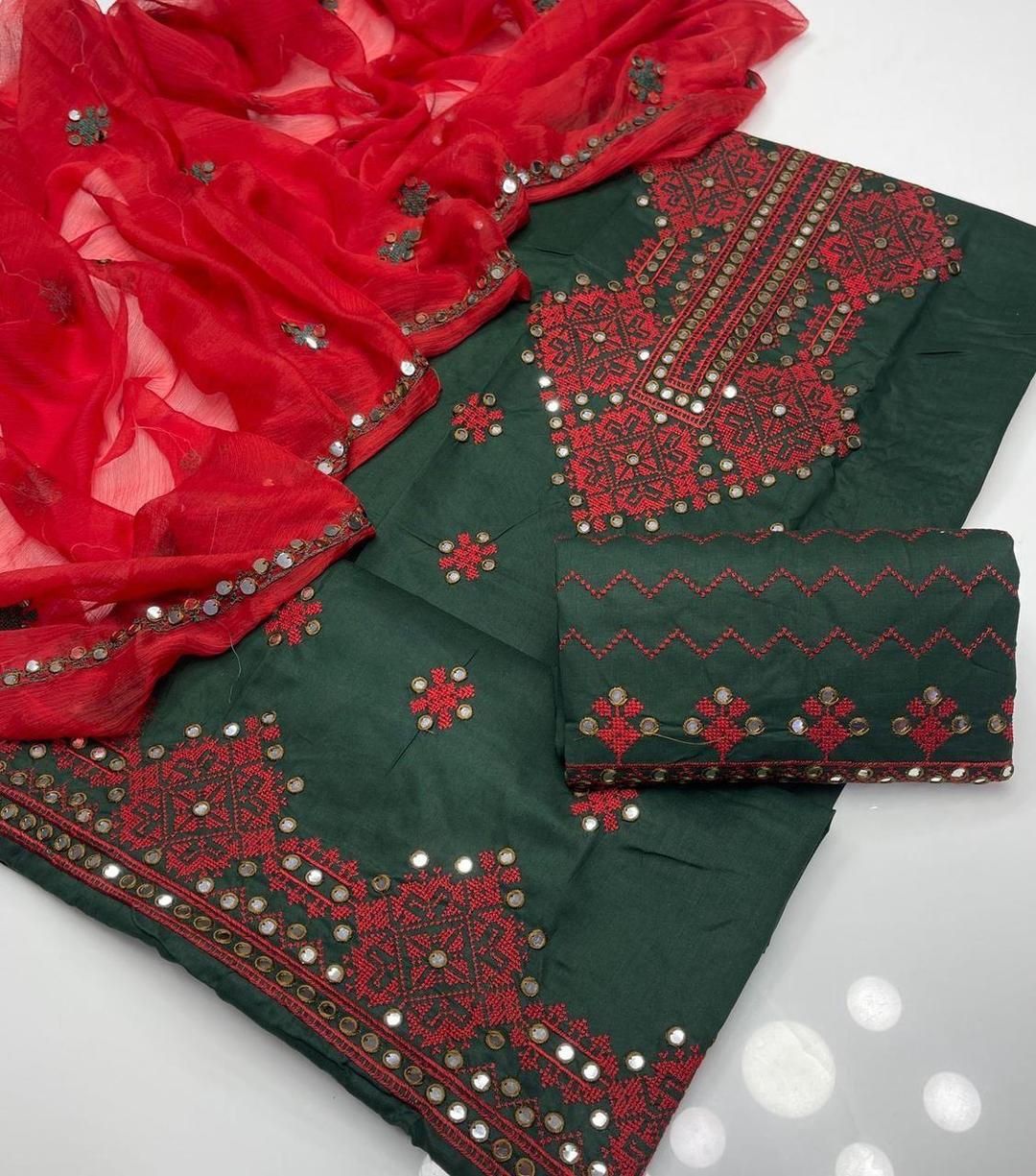 3 Pcs Women's Unstitched Sequins Embroidered Suit