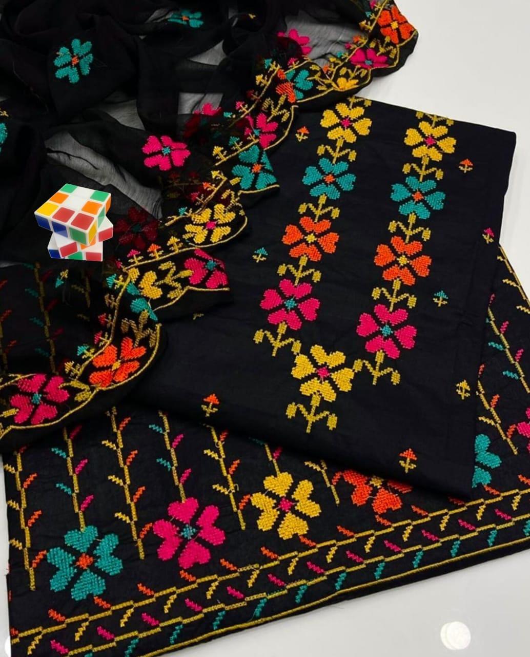 3 Pcs Women's Unstitched Embroidered Suit