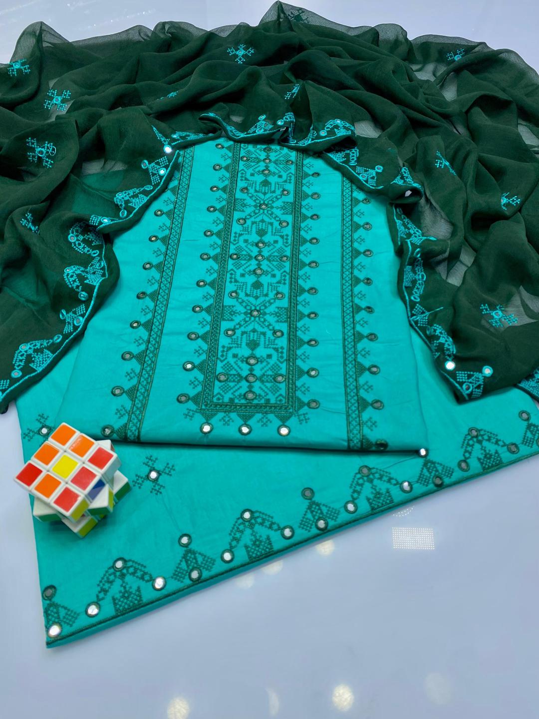 3 Pcs Women's Unstitched Sequins Embroidered Suit