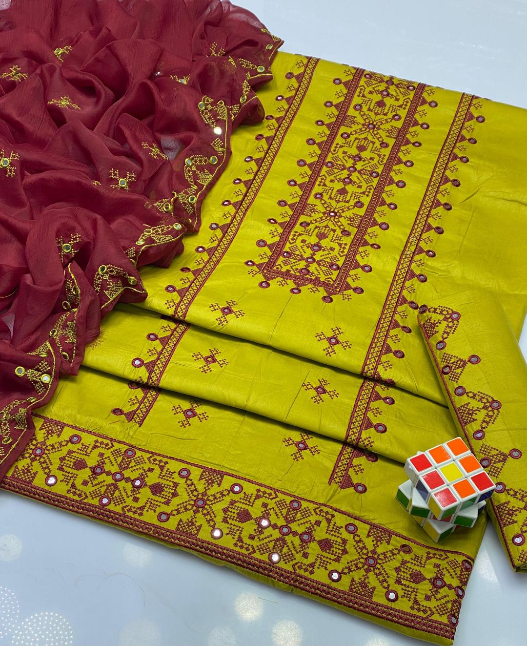 3 Pcs Women's Unstitched Sequins Embroidered Suit