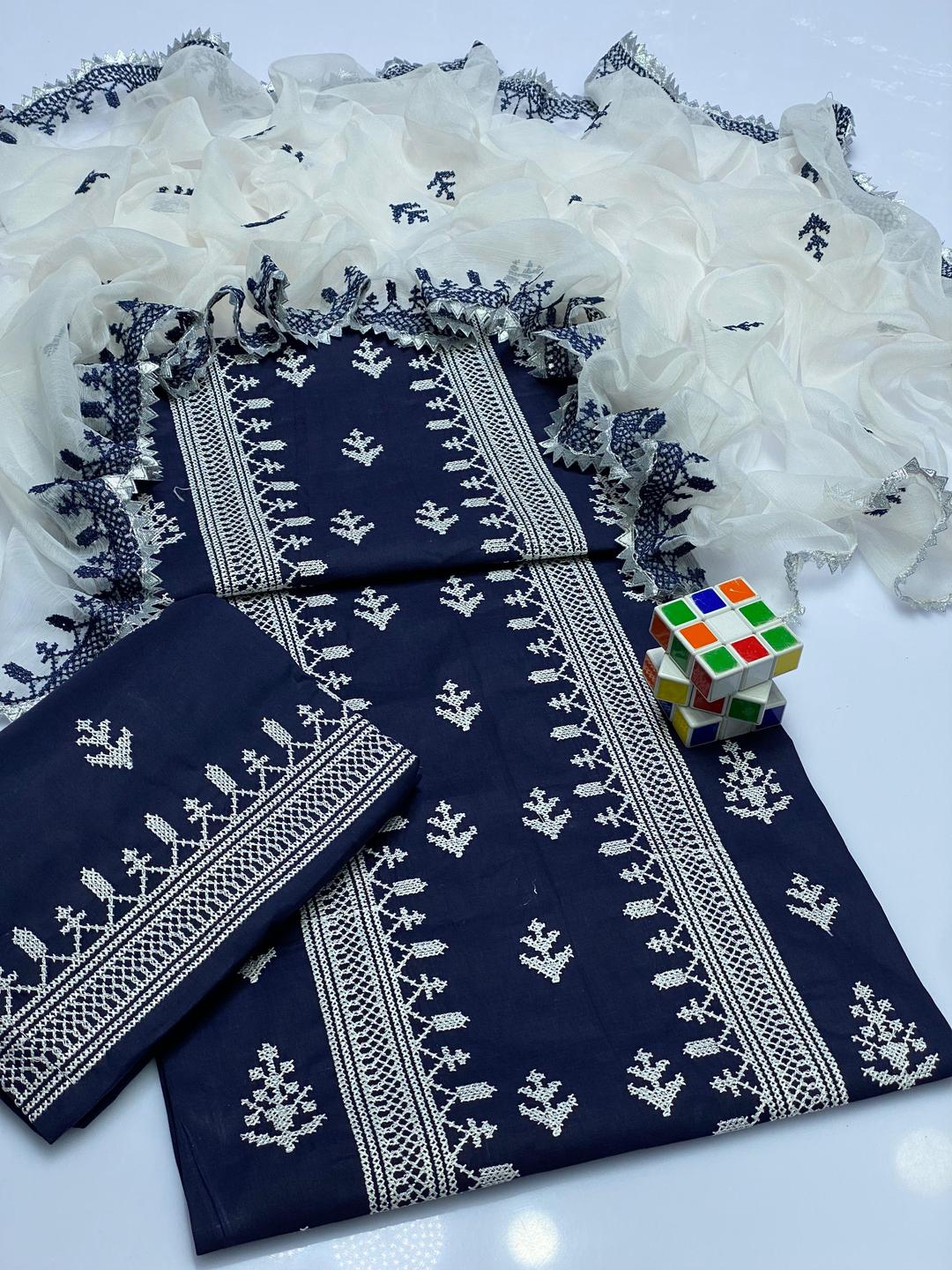 3 Pcs Women's Unstitched Embroidered Suit