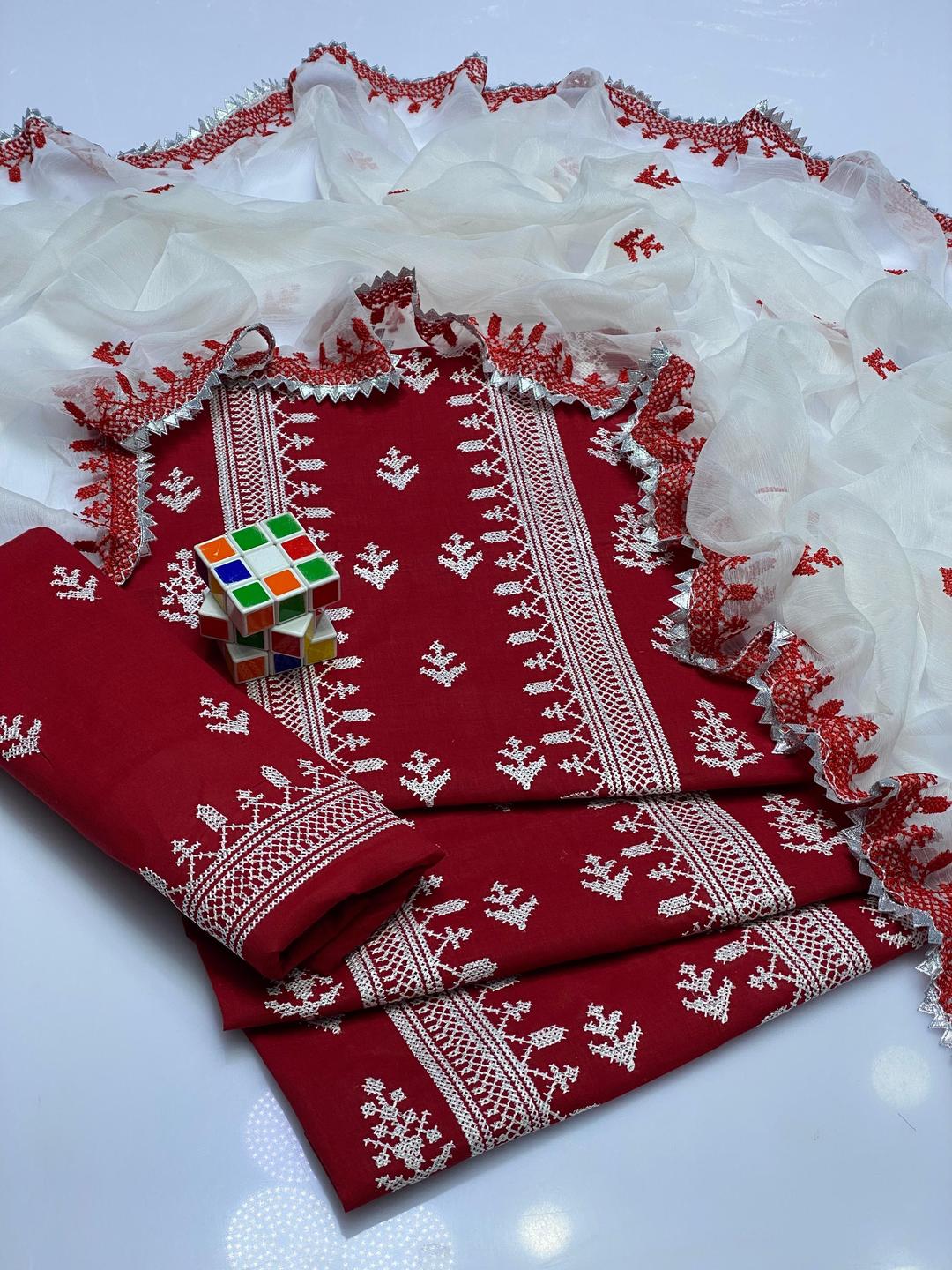 3 Pcs Women's Unstitched Embroidered Suit