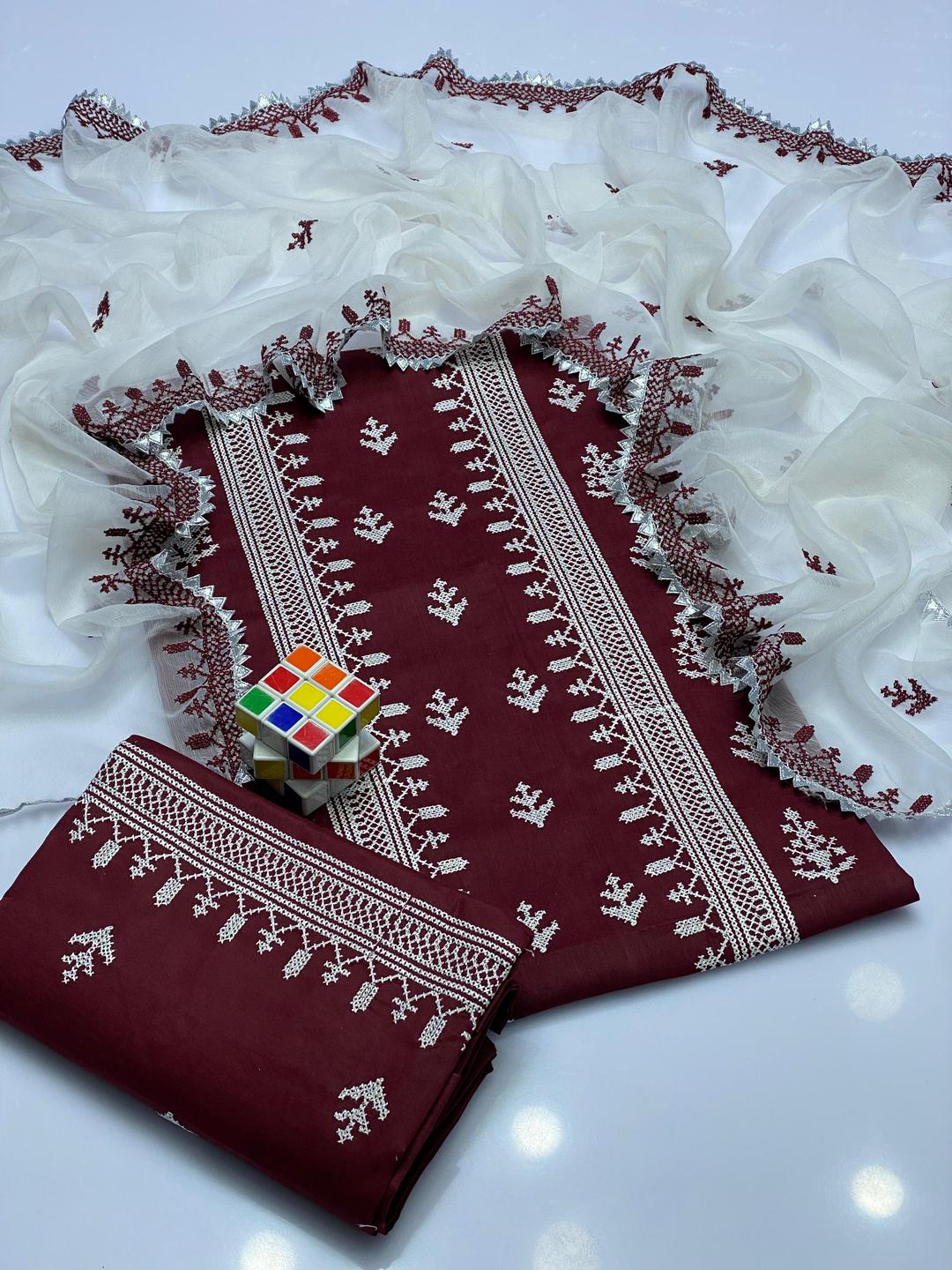 3 Pcs Women's Unstitched Embroidered Suit