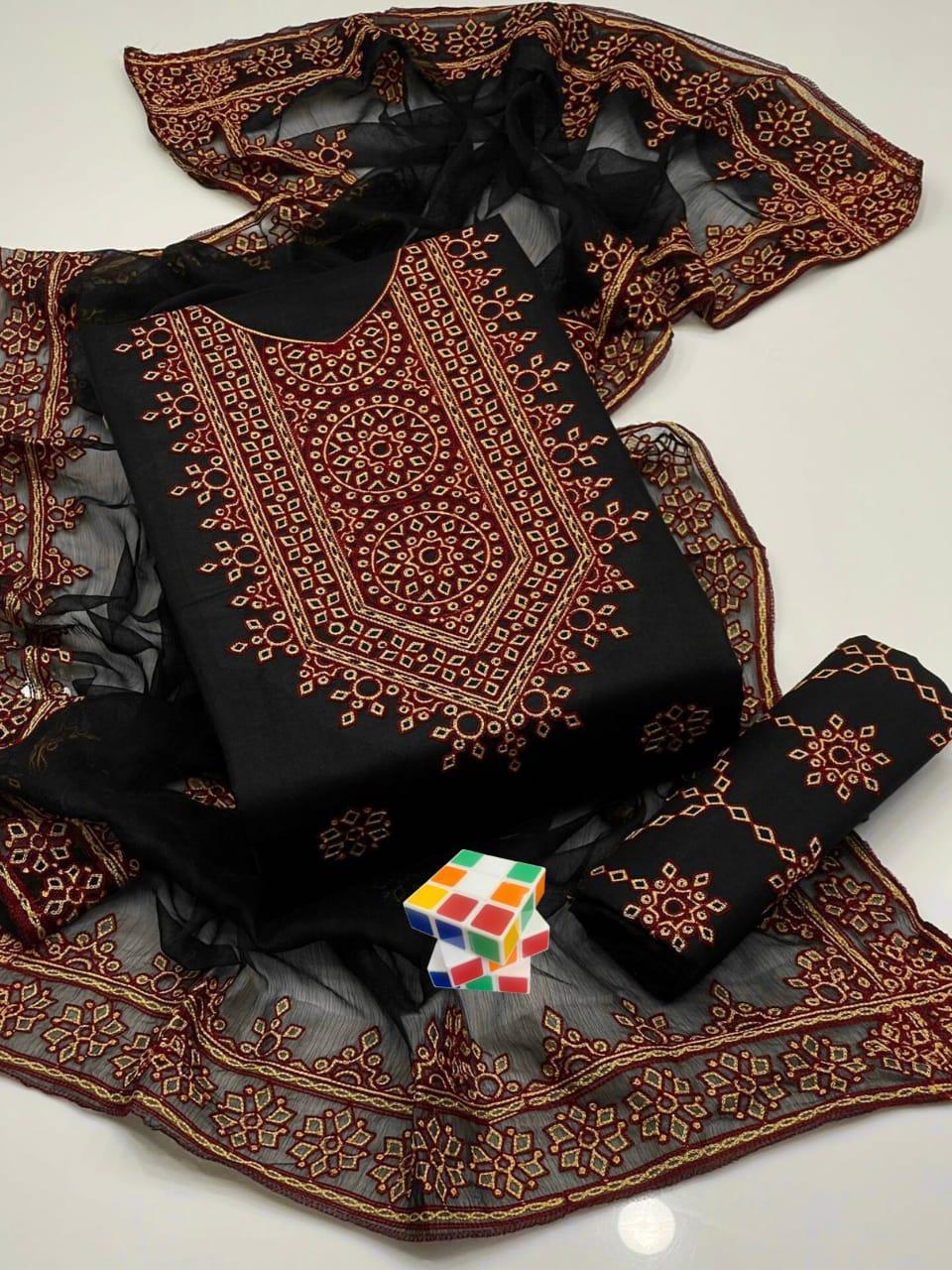 3 Pcs Women's Unstitched Embroidered Suit