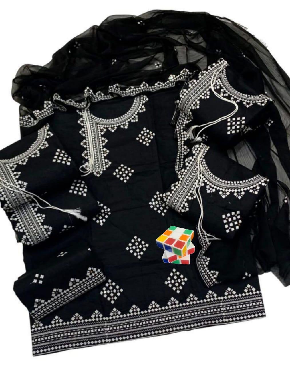 3 Pcs Women's Unstitched Embroidered Suit