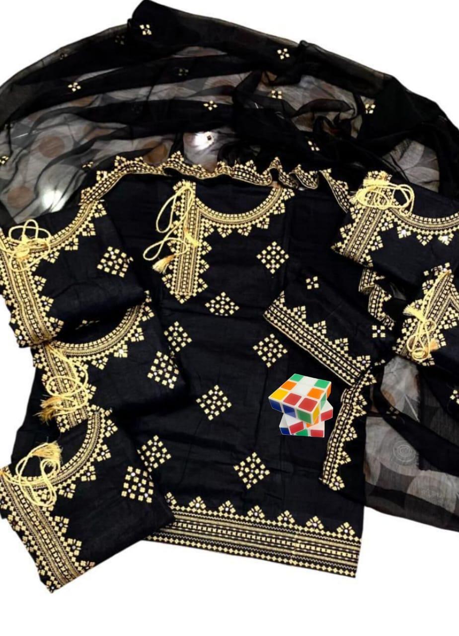 3 Pcs Women's Unstitched Embroidered Suit