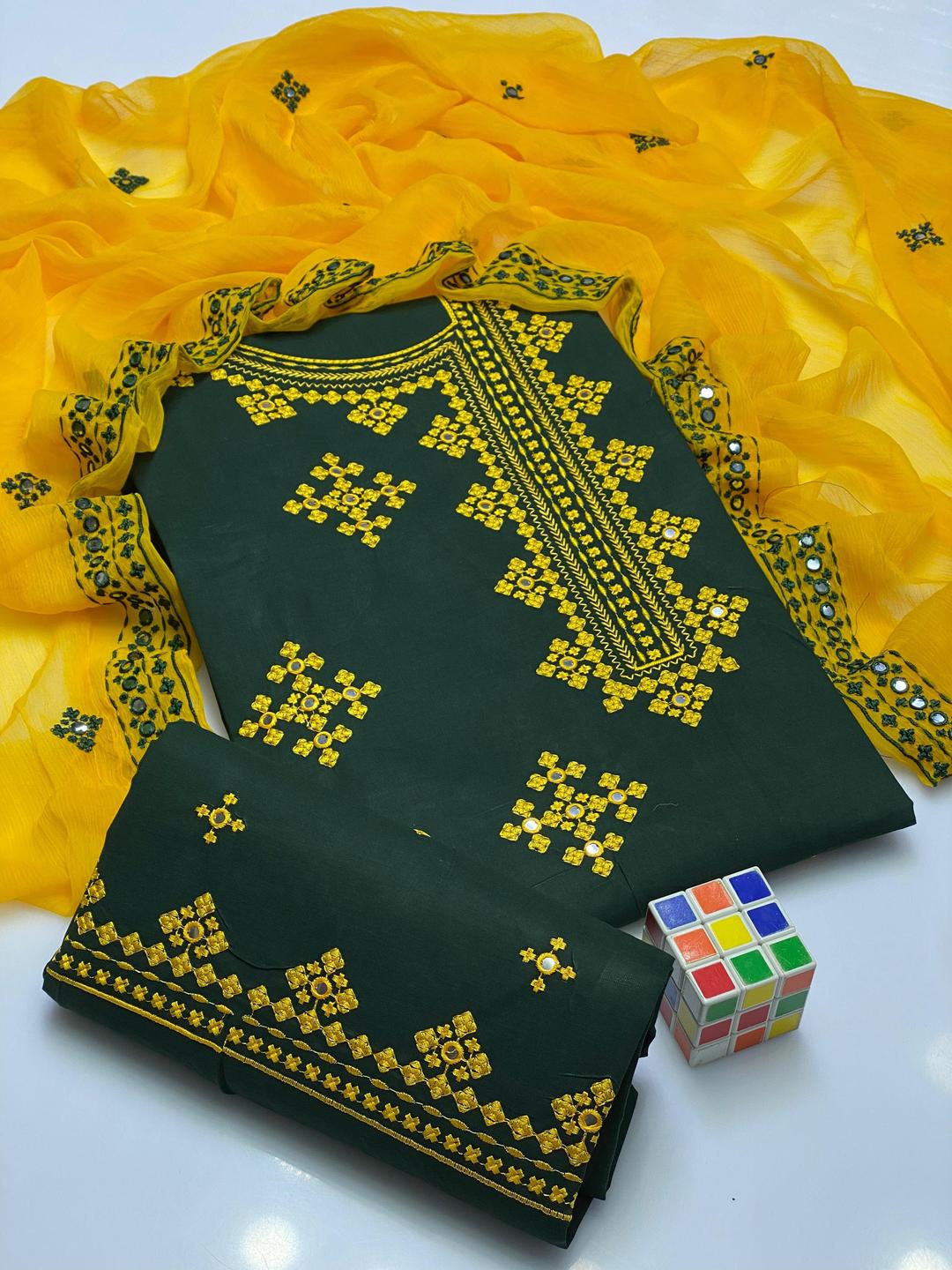 3 Pcs Women's Unstitched Sequins Embroidered Suit