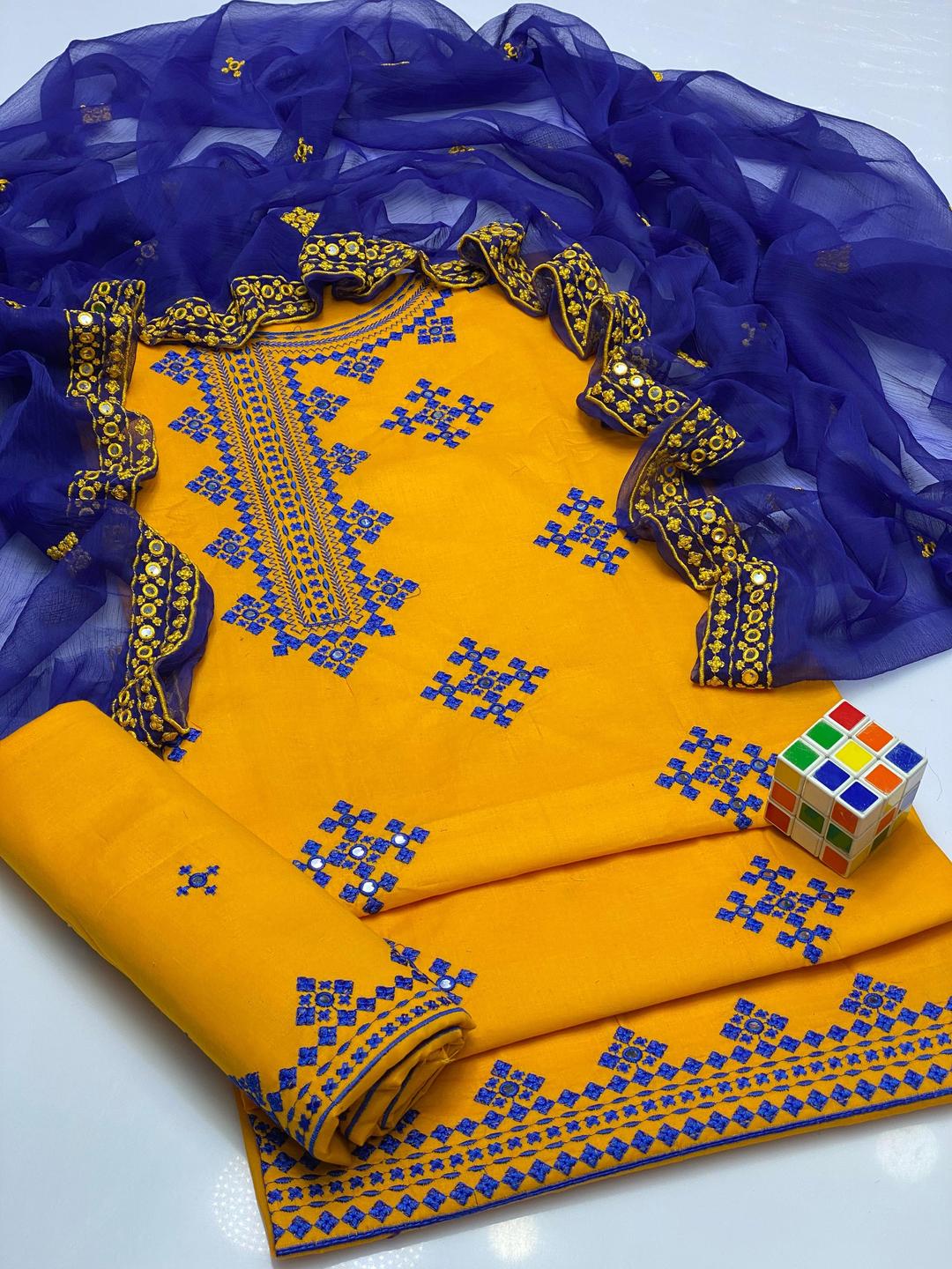 3 Pcs Women's Unstitched Sequins Embroidered Suit