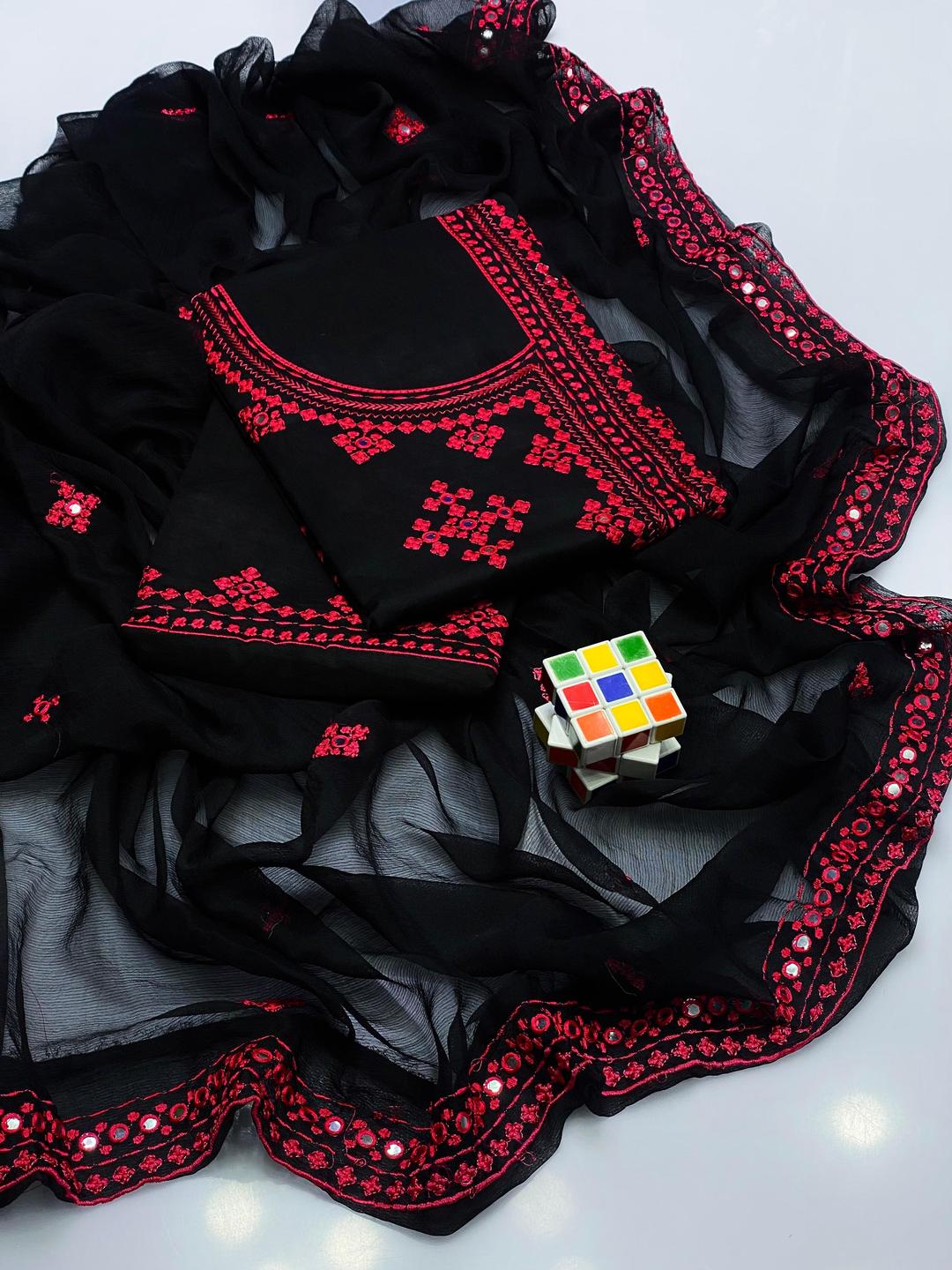 3 Pcs Women's Unstitched Sequins Embroidered Suit