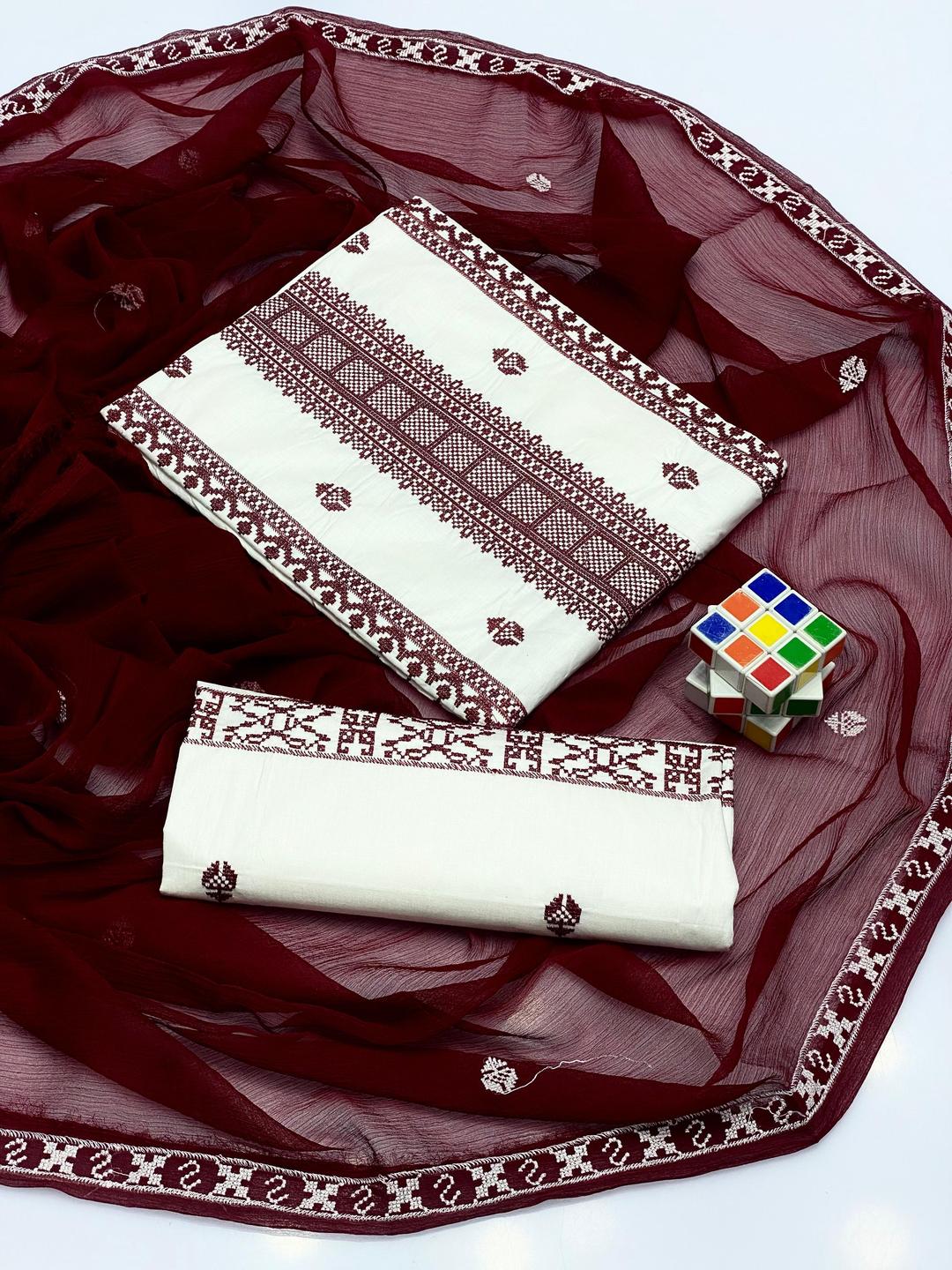 3 Pcs Women's Unstitched Embroidered Suit