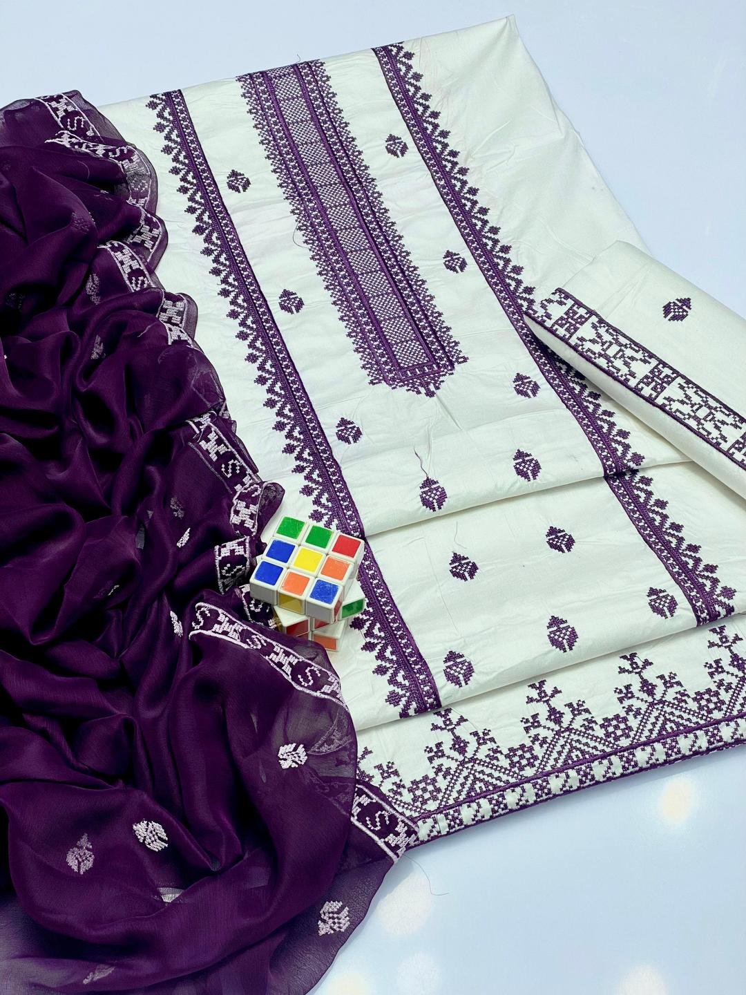 3 Pcs Women's Unstitched Embroidered Suit