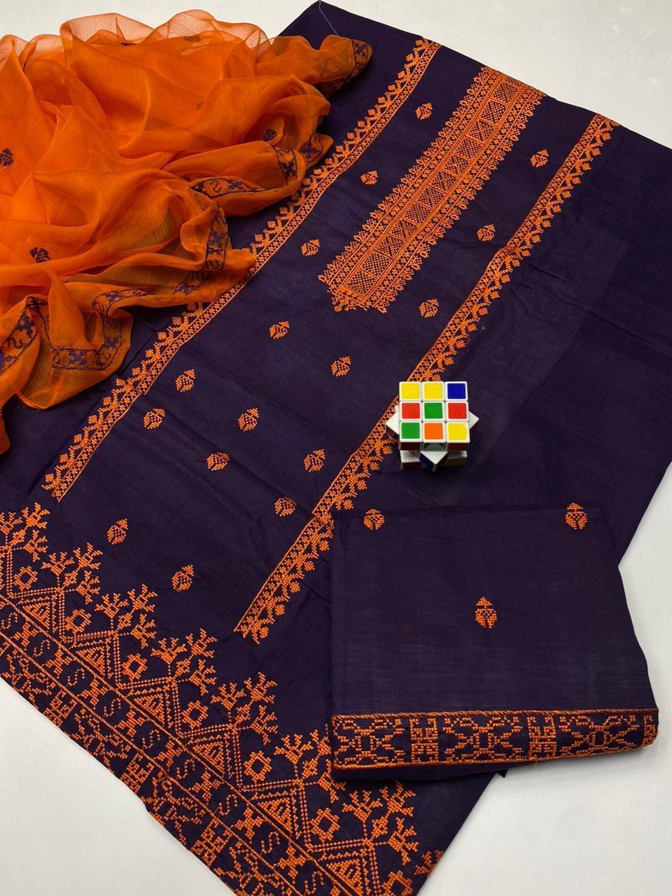 3 Pcs Women's Unstitched Embroidered Suit